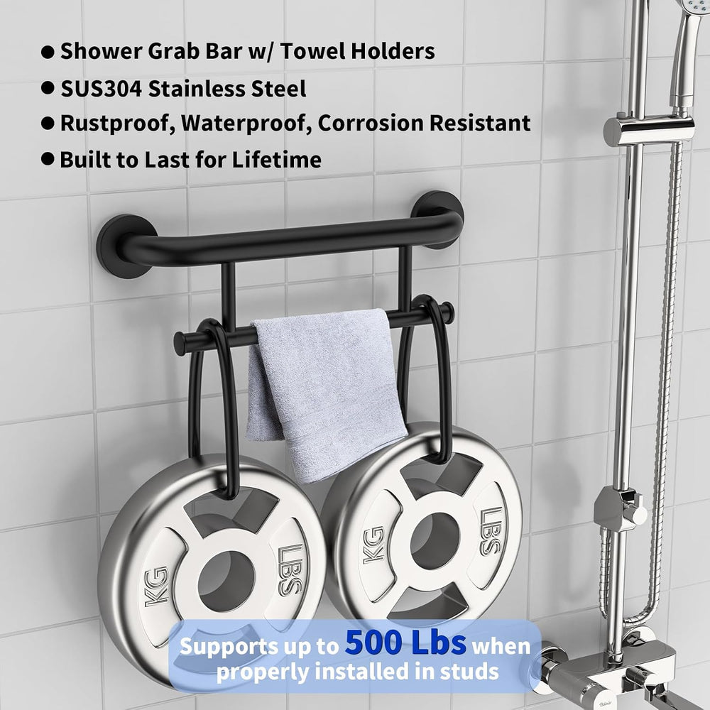 Black Grab Bar with Towel Holder, Grab Bars for Bathtub and shower