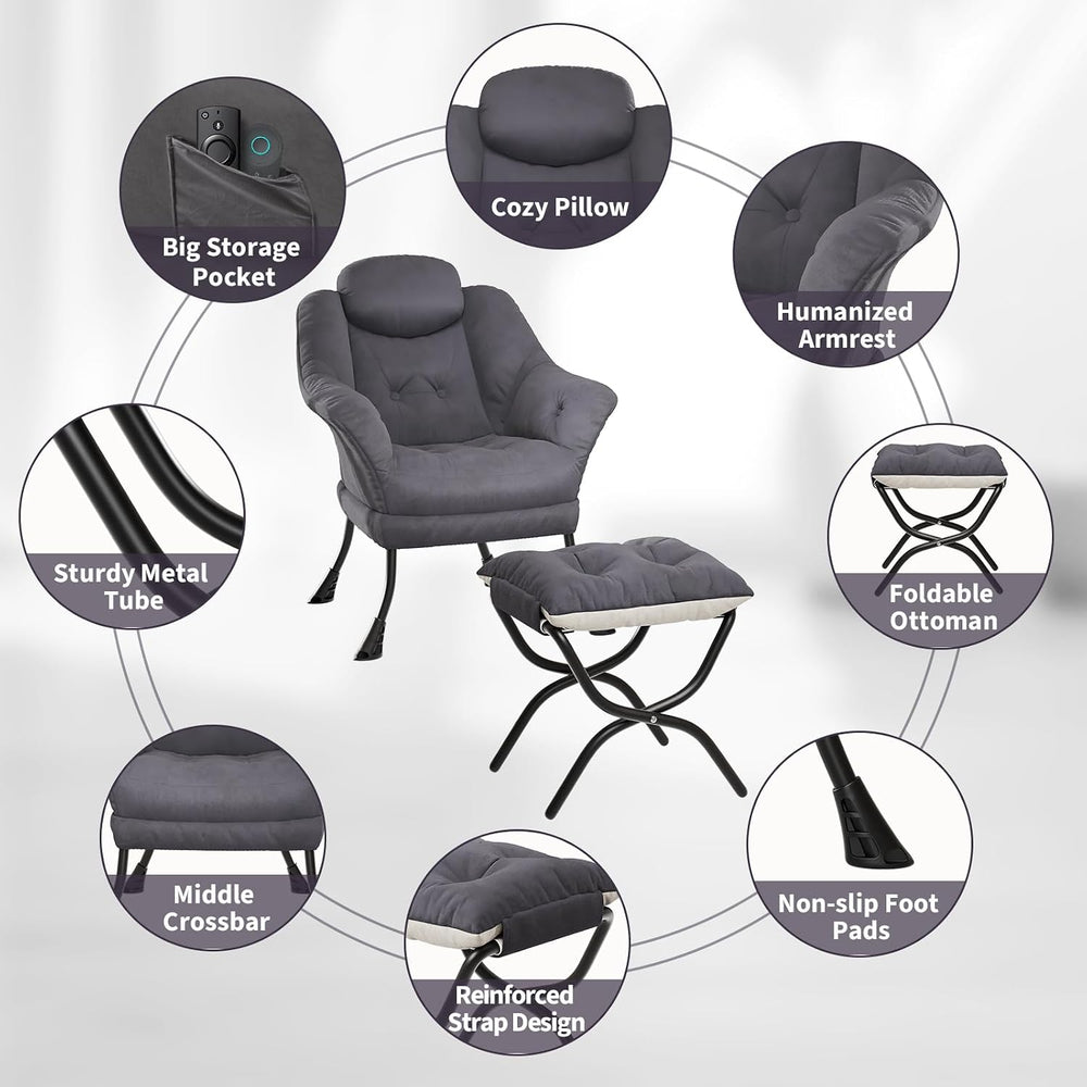 IDEALHOUSE Lazy Chair with Ottoman - Modern Living Room Chairs for Small Spac...