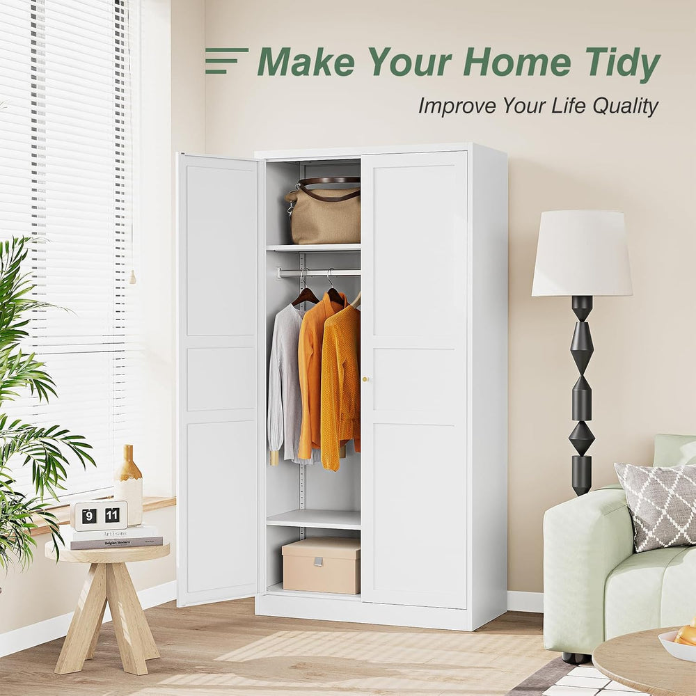 Metal Armoire Wardrobe Closet Cabinet,White Armoire Wardrobe Closets Storage ...