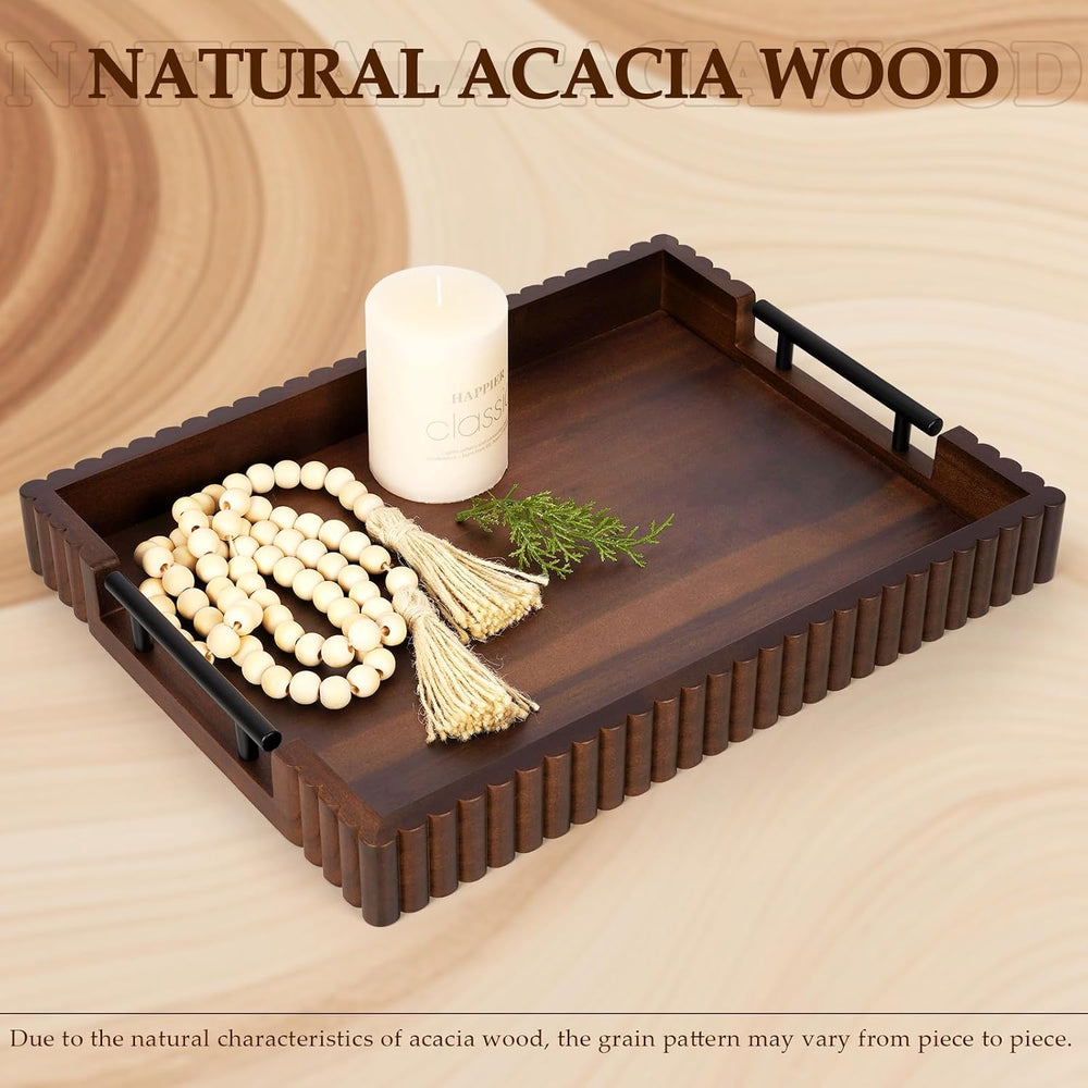 Serving Tray for Coffee Table Decor, 16.7" Decorative Ottoman Tray, Walnut