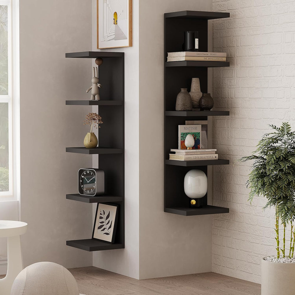 LitaEther 5 Tier Lack Floating Shelf, Black Wall Shelf Unit,Display Shelf
