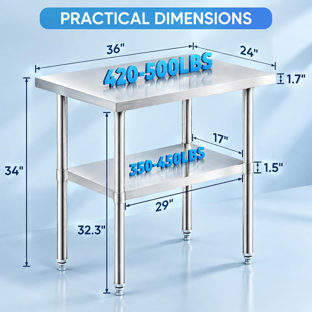 NUUK Stainless Steel Work Table 24" x 36", Commercial Kitchen Food ...