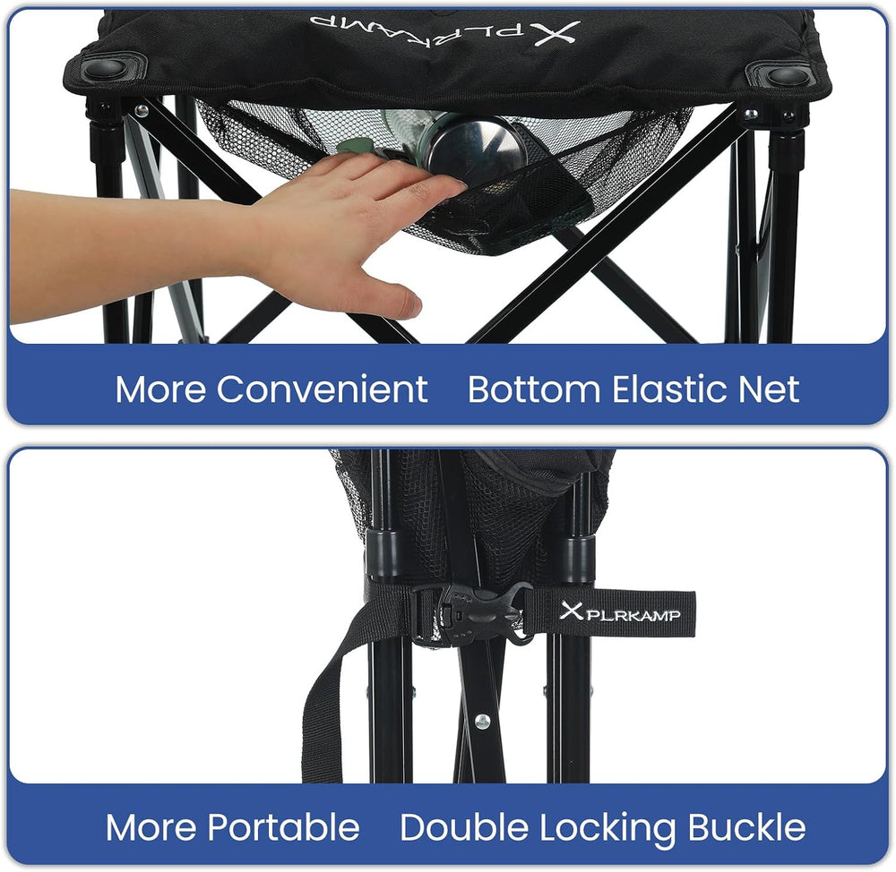 Padded Camping Stool, 18" 500lb Oversized Foot Rest, Black, 1