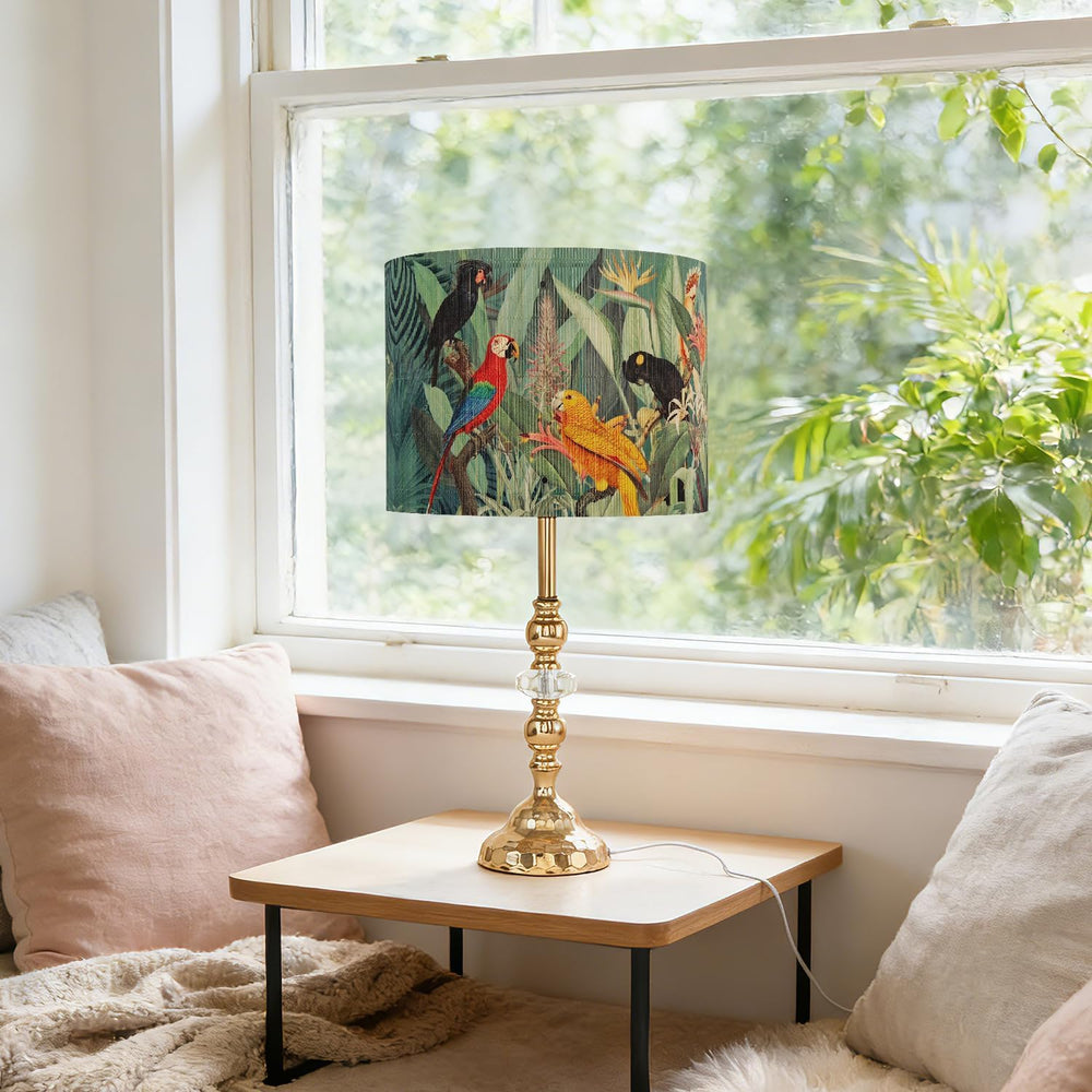Rustic Vintage lamp shade Bamboo Material Tropical Floral 11.8x9Inch