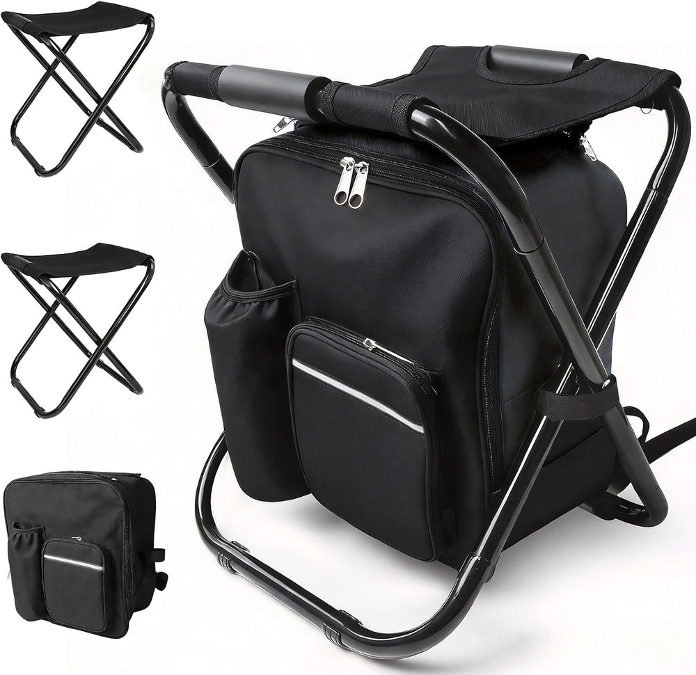 Folding Stool Backpack Cooler, Camping Fishing Chair for Beach, Travel