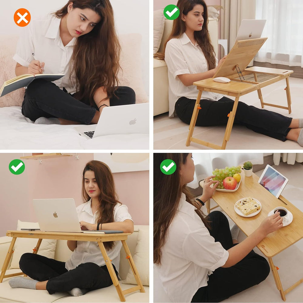Lap Desk COIWAI Laptop Table Bamboo Writing Eating Bed Tray Adjustable Angle ...