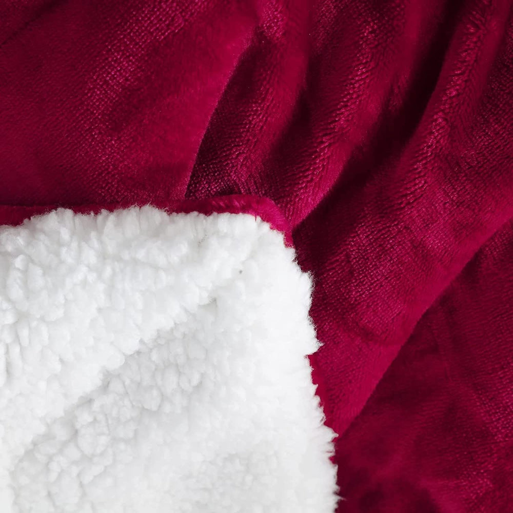 Tache Sherpa Throw Blanket Red 50x60 Inch - Solid Burgundy Wine Red and White...