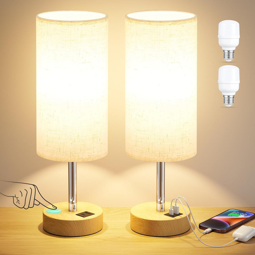 Dicoool Bedside Table Lamp Set of 2-3-Way Dimmable Touch Lamp, USB A+C