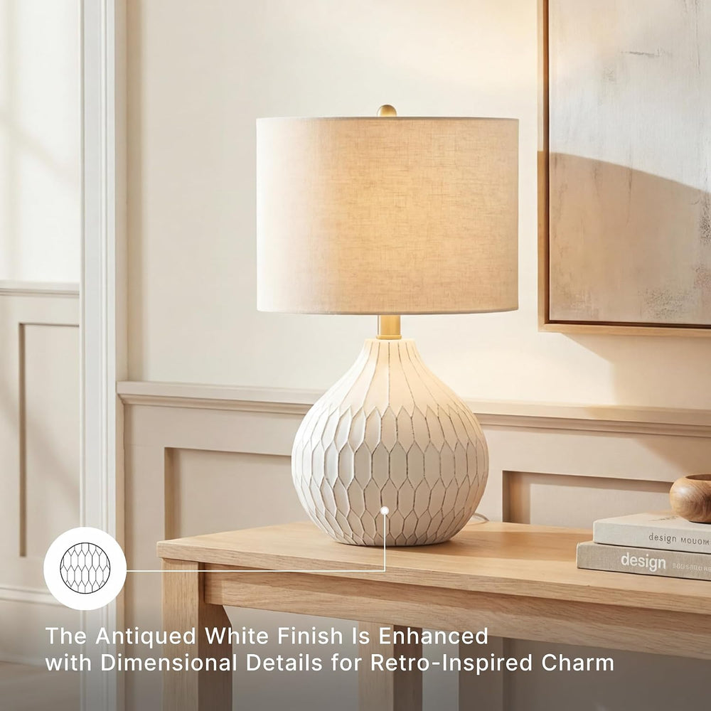Signature Design by Ashley Ceramic Table Lamp, Bedside, Antique White