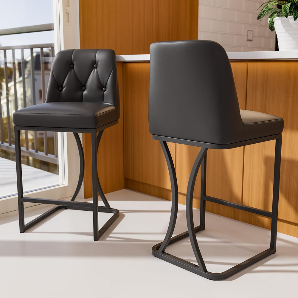Ollega 24" Black Counter Height Bar Stools Set of 2, Button Tufted Back