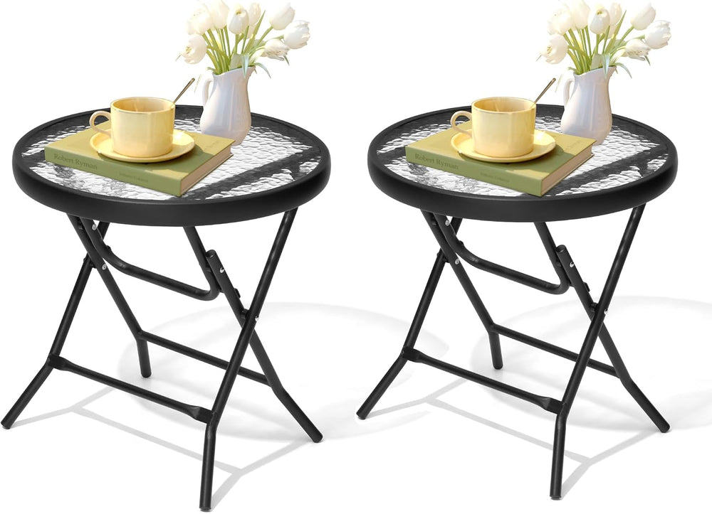 Outdoor Side Table, Small Patio End Table Set of 2, Black