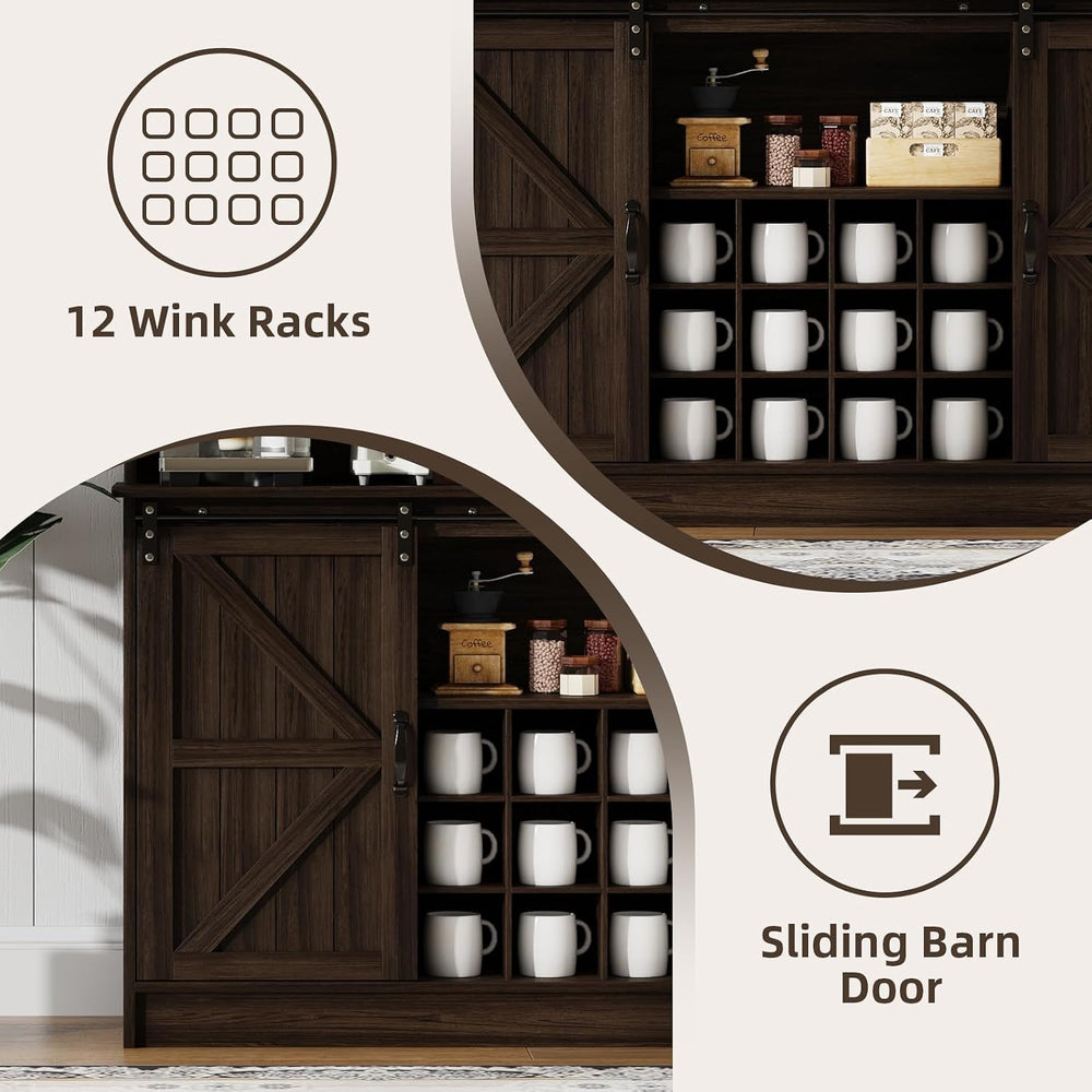 4ever2buy 55" Farmhouse Coffee Bar Cabinet with Storage Hutch, Oak
