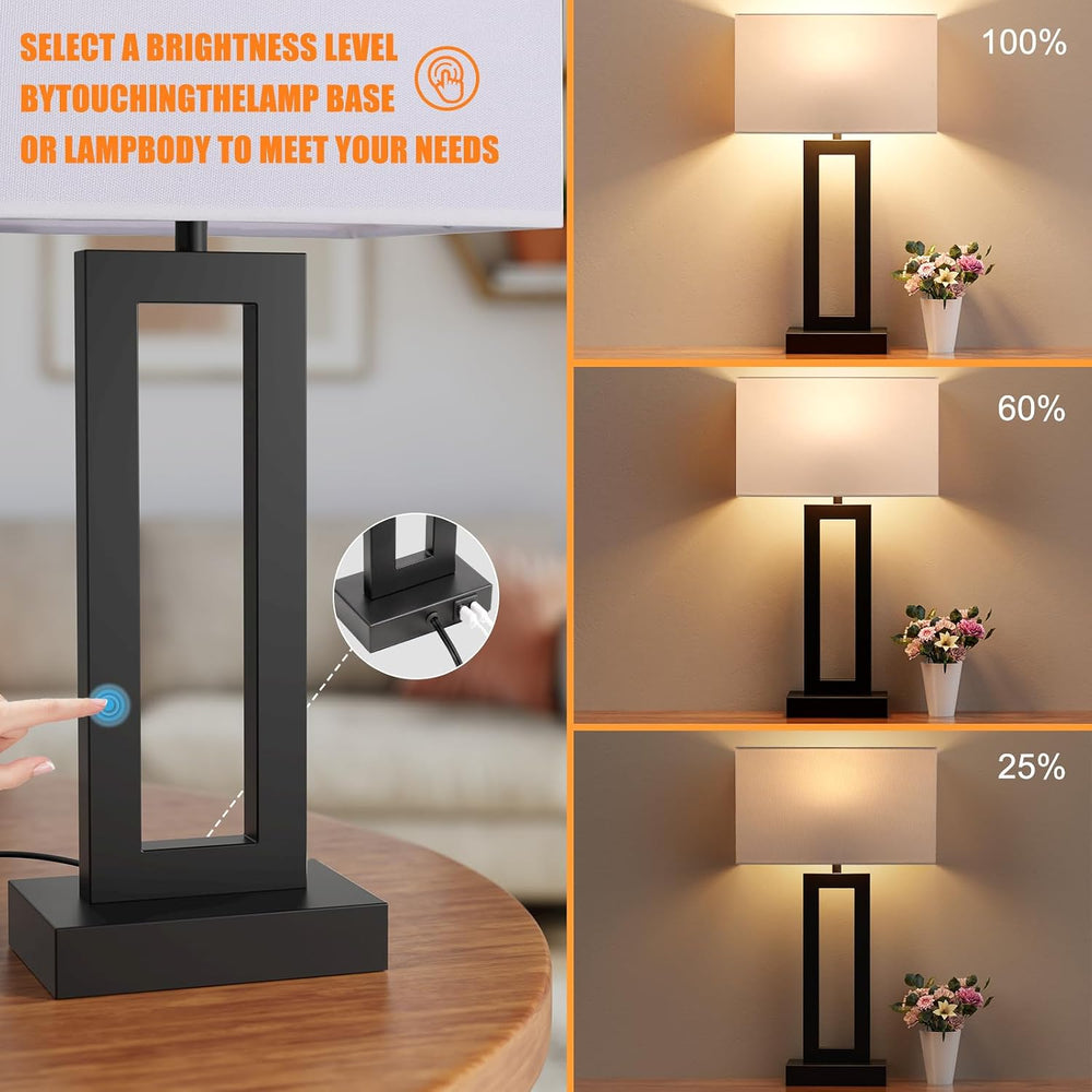 22" Tall Living Room Lamps for Night Stands, Touch Lamp, White&Black