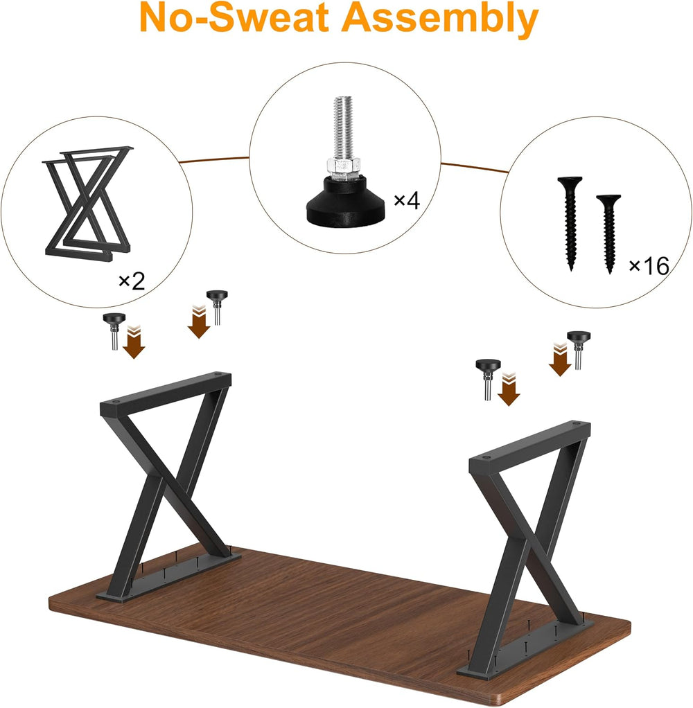 28" Heavy Duty X-Frame Metal Desk Legs, 28x18 Inch, Set of 2