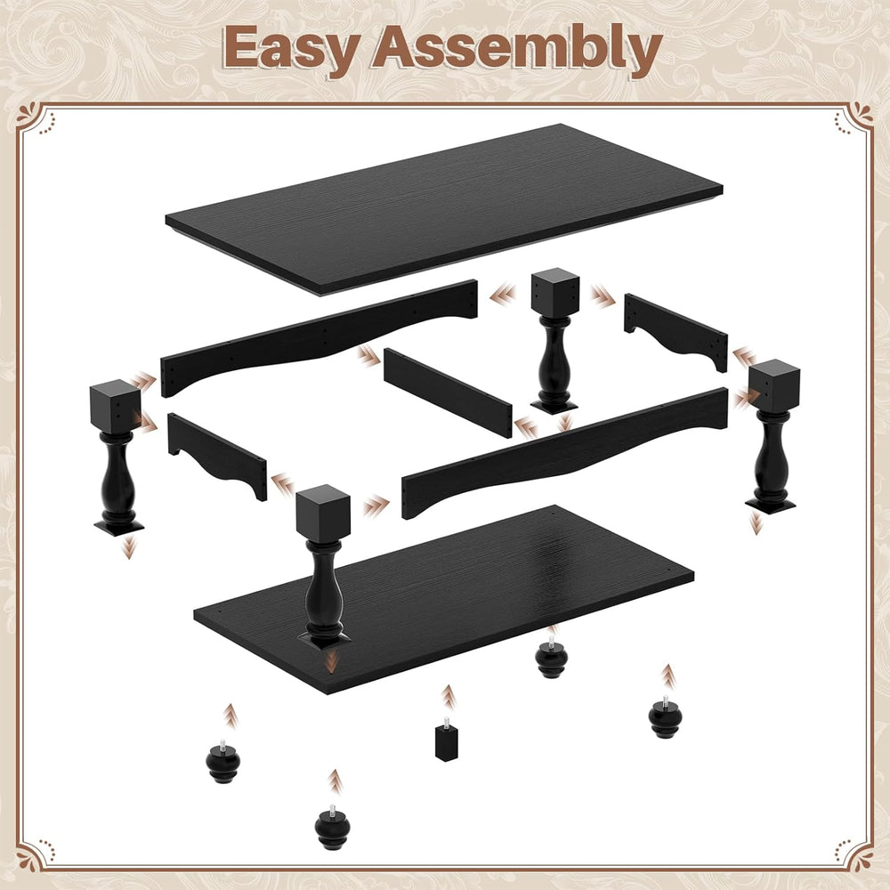 Besiost 47" Farmhouse Coffee Table with 2-Tier Storage, Black