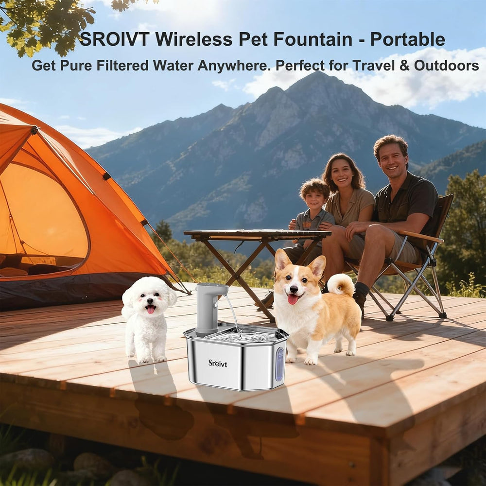 Cat Water Fountain Stainless Steel,Wireless,Battery Operated,2.6L,4Filters