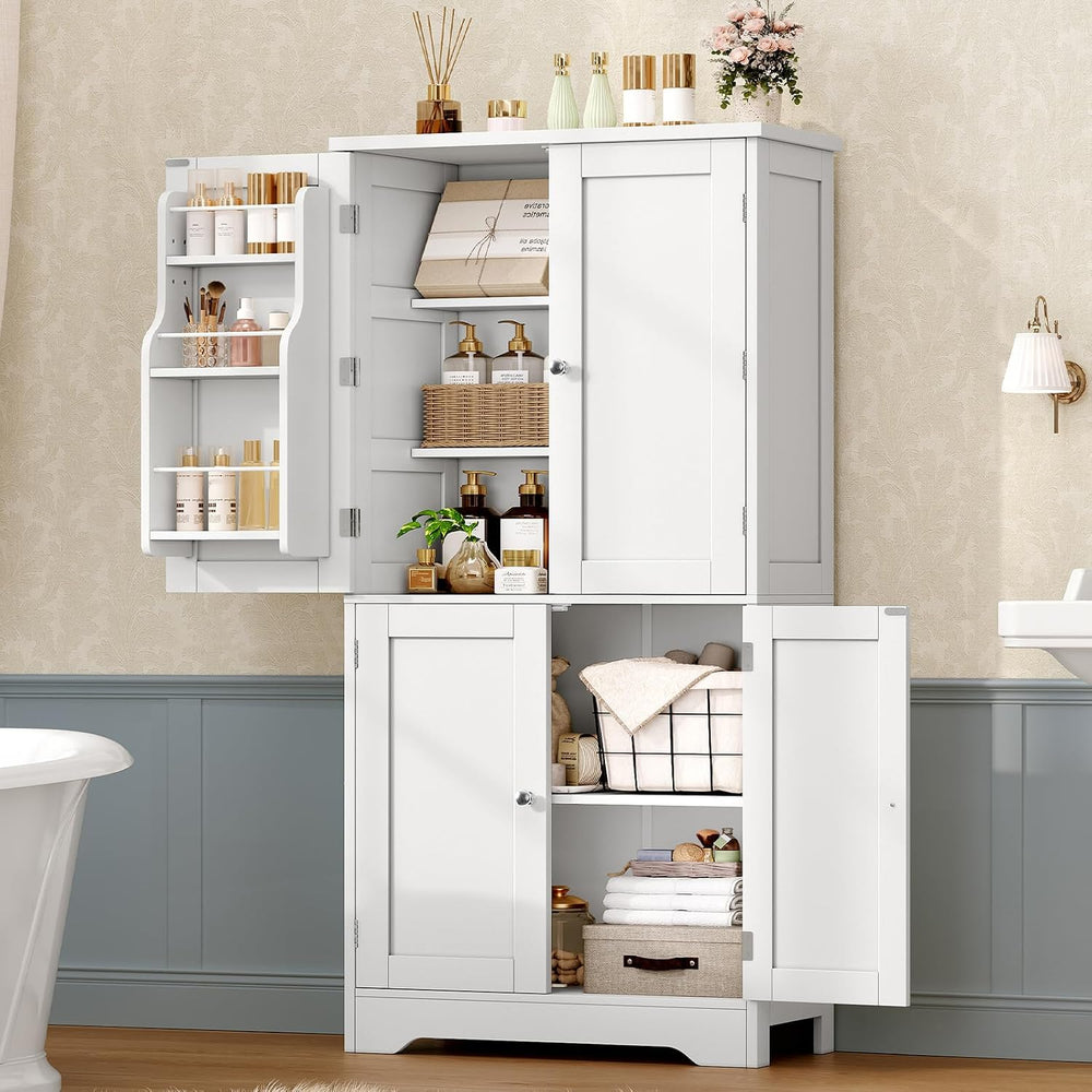 TEENFON Storage Cabinet, Pantry Cabinet with 4 Doors and 3 Storage Shelves, K...