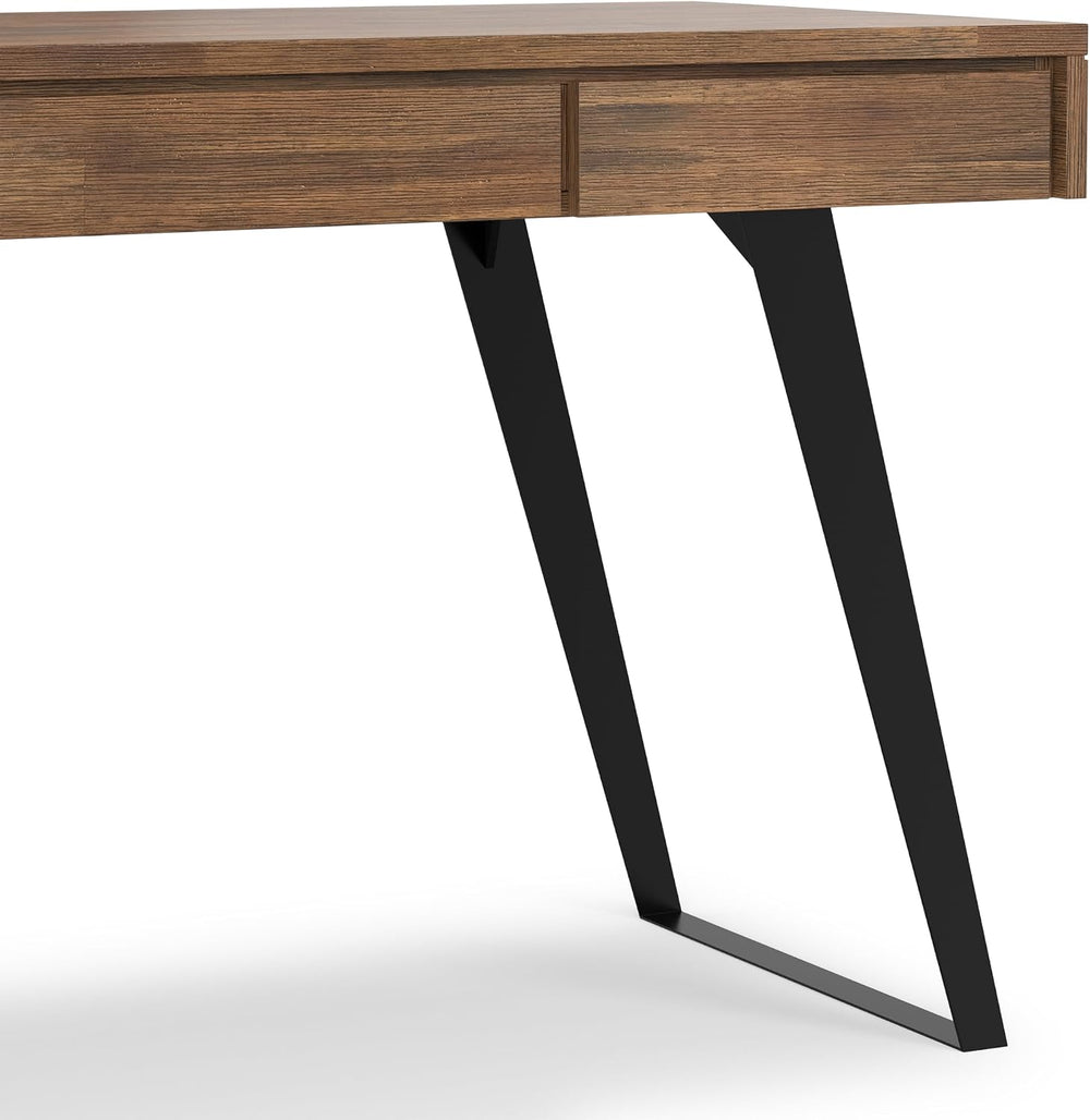 SIMPLIHOME Lowry 54" Wide Solid Acacia Wood Writing Desk in Natural Brown