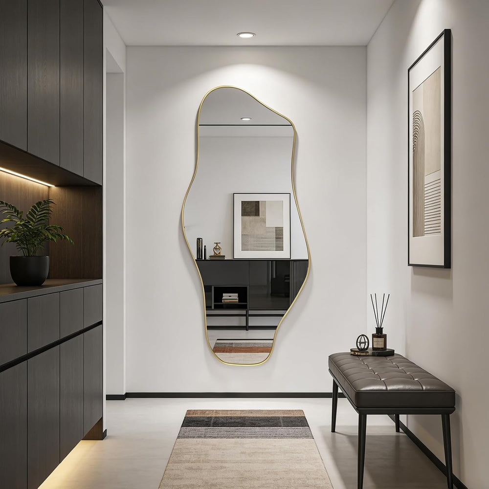 67"x31" Irregular Full Length Mirror, Abstract Frameless Mirror