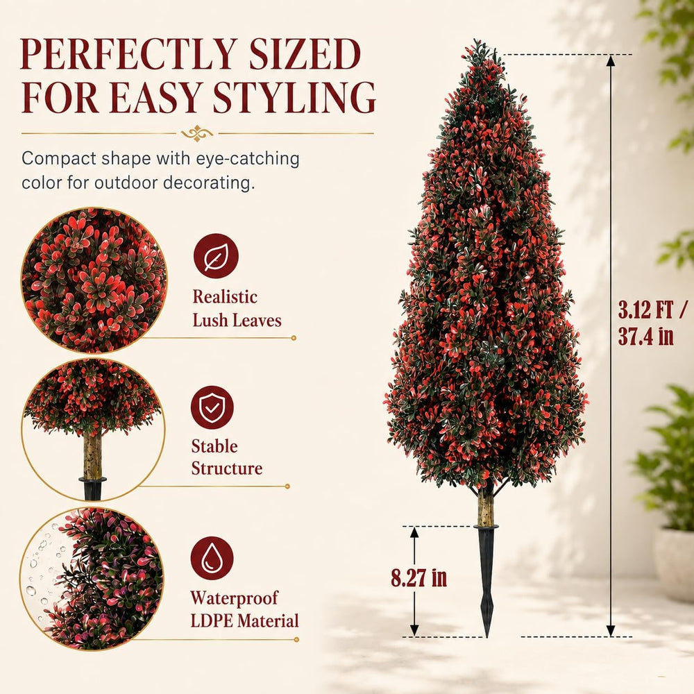 3.3FT Fall Cedar Trees Artificial Topiary Outdoor with Stakes, 2Pack UV Resis...