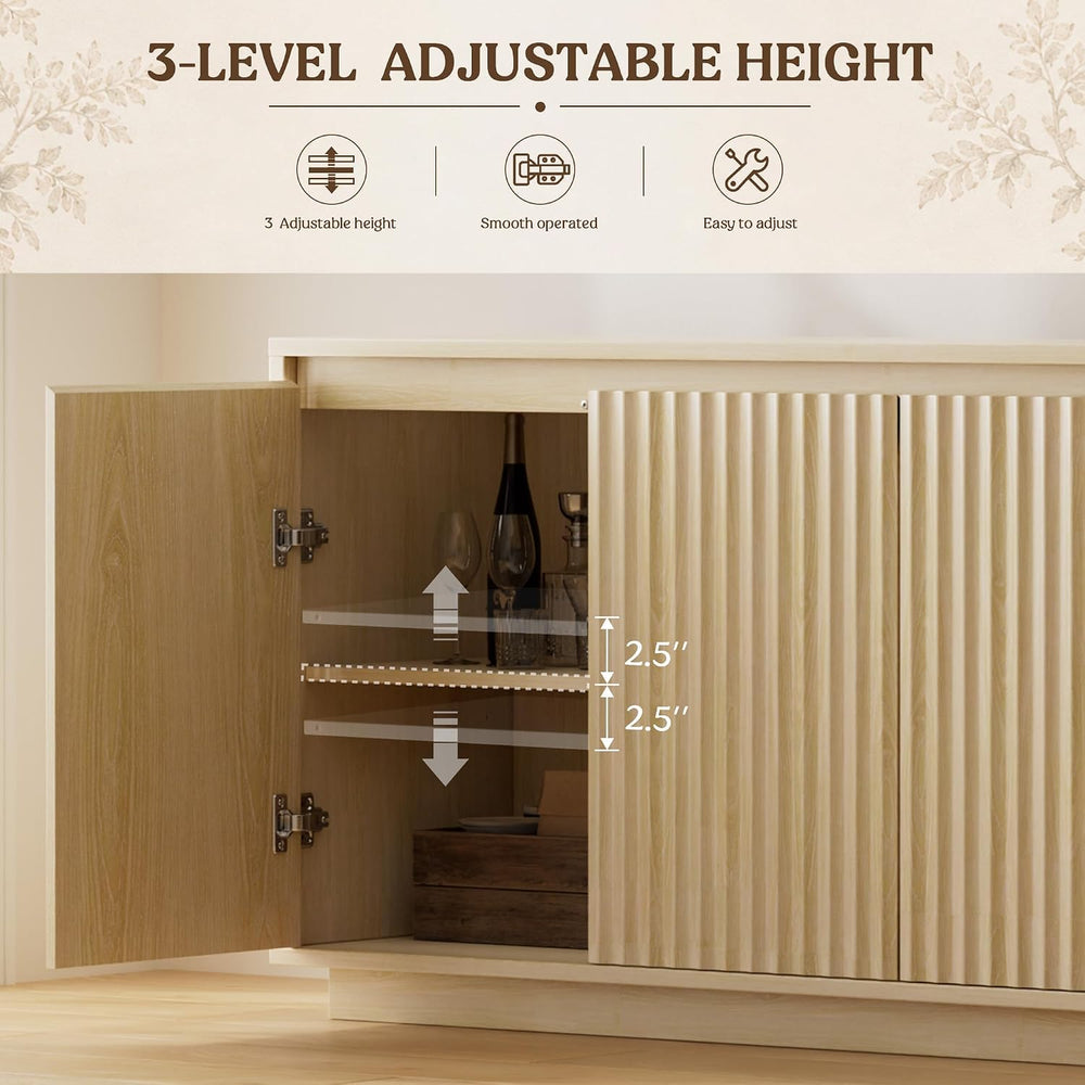 Lulive 63" Fluted Buffet Cabinet Sideboard with Storage Credenza 4 Doors...