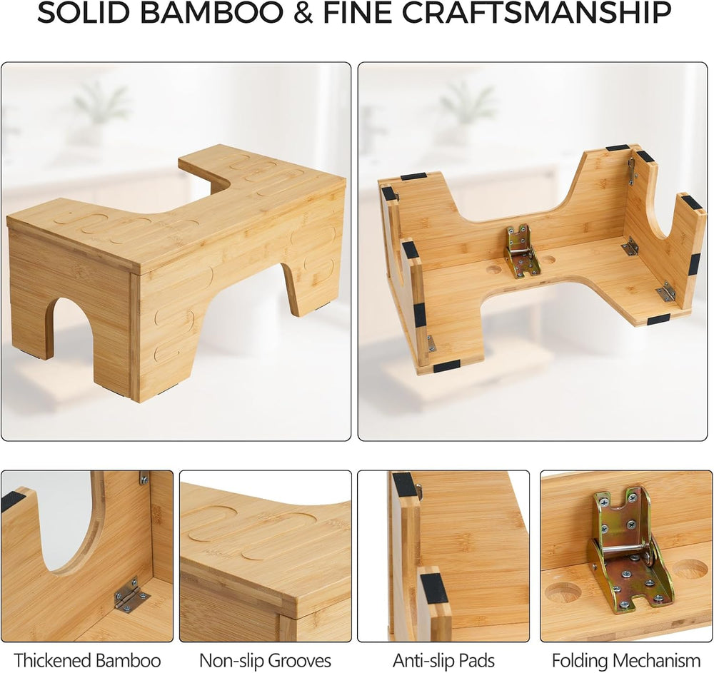 Bamboo Toilet Stool, Foldable Potty Stool, 7" and 9" Adjustable Hei...