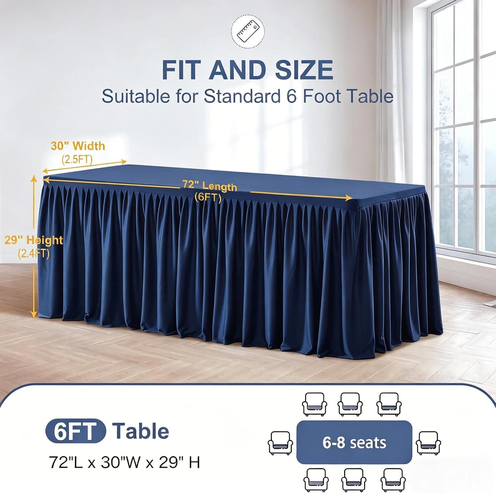 Wish Care 6 Pack Navy Blue Rectangle Table Clothes for 6 Foot Tables, Polyest...