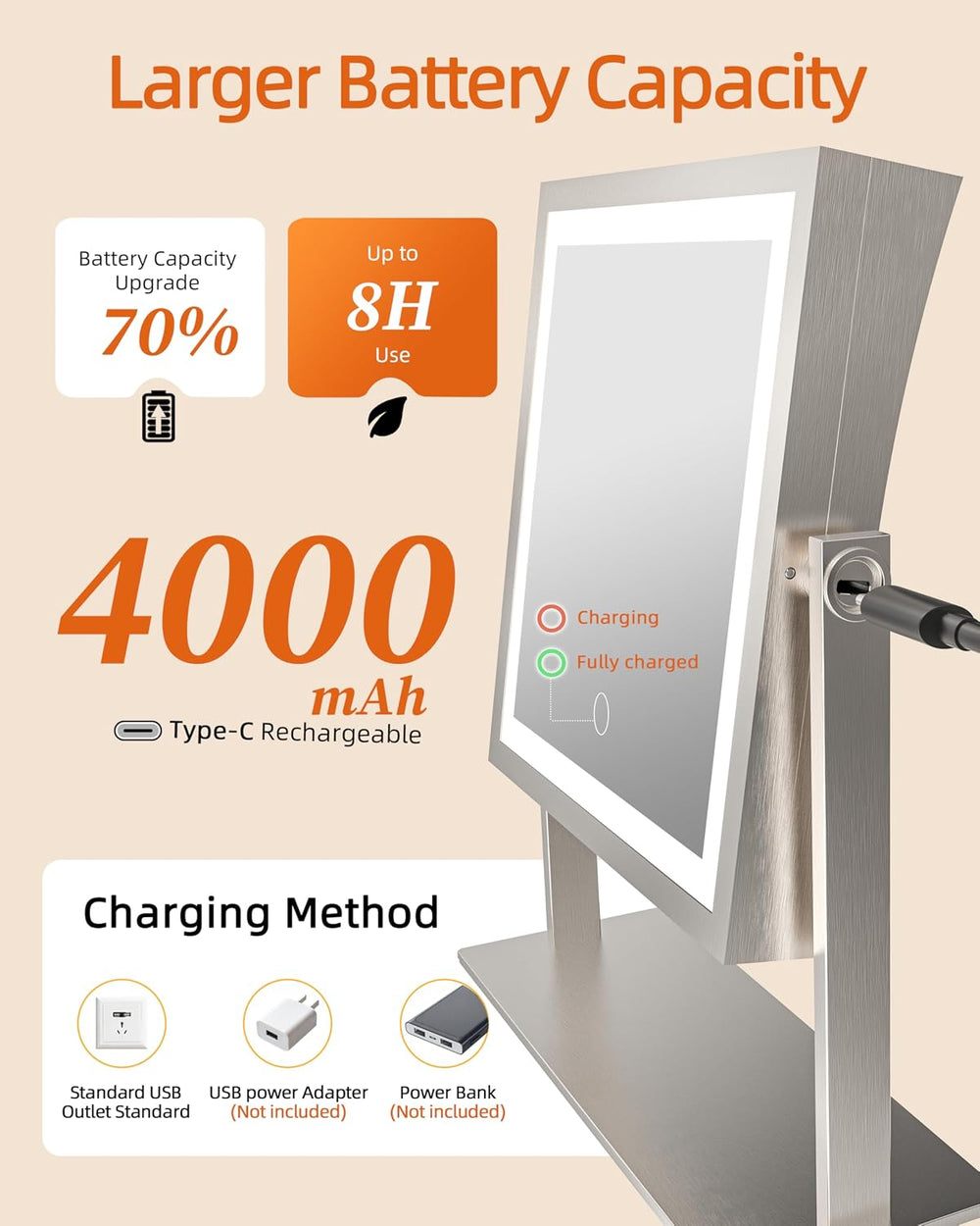 Ruacq Makeup Mirror with Lights, Dual Sided 1X/10X, Brushed Nickel