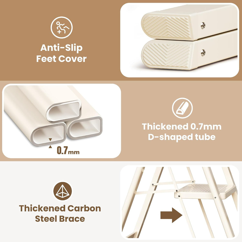 2 Step Ladder, Foldable Step Stool with Wide Anti-Slip Pedal