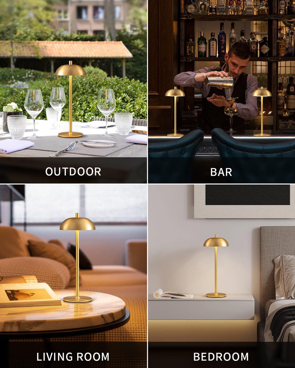 12" Cordless Table Lamps Set of 2, Gold Modern Portable Desk Lamp