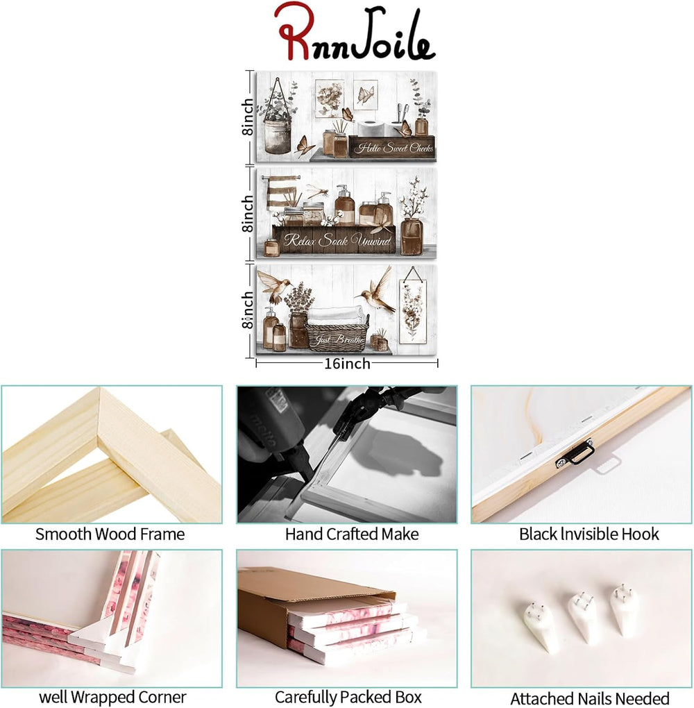 RnnJoile Farmhouse Bathroom Wall Art Set Brown Bathroom Pictures Wall Decor F...