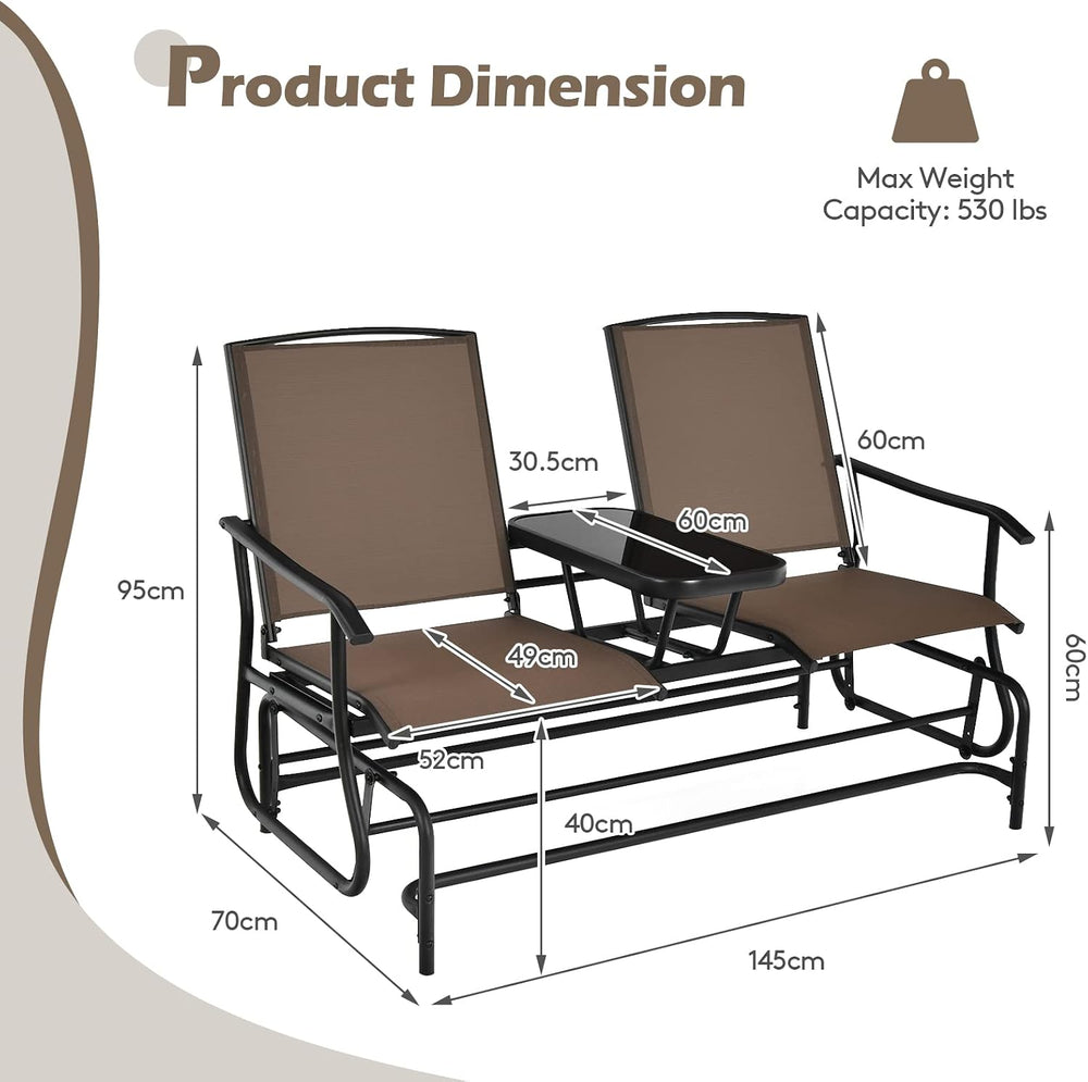 S AFSTAR 2-Person Outdoor Glider, Patio Glider Bench Chairs with Center Tempe...