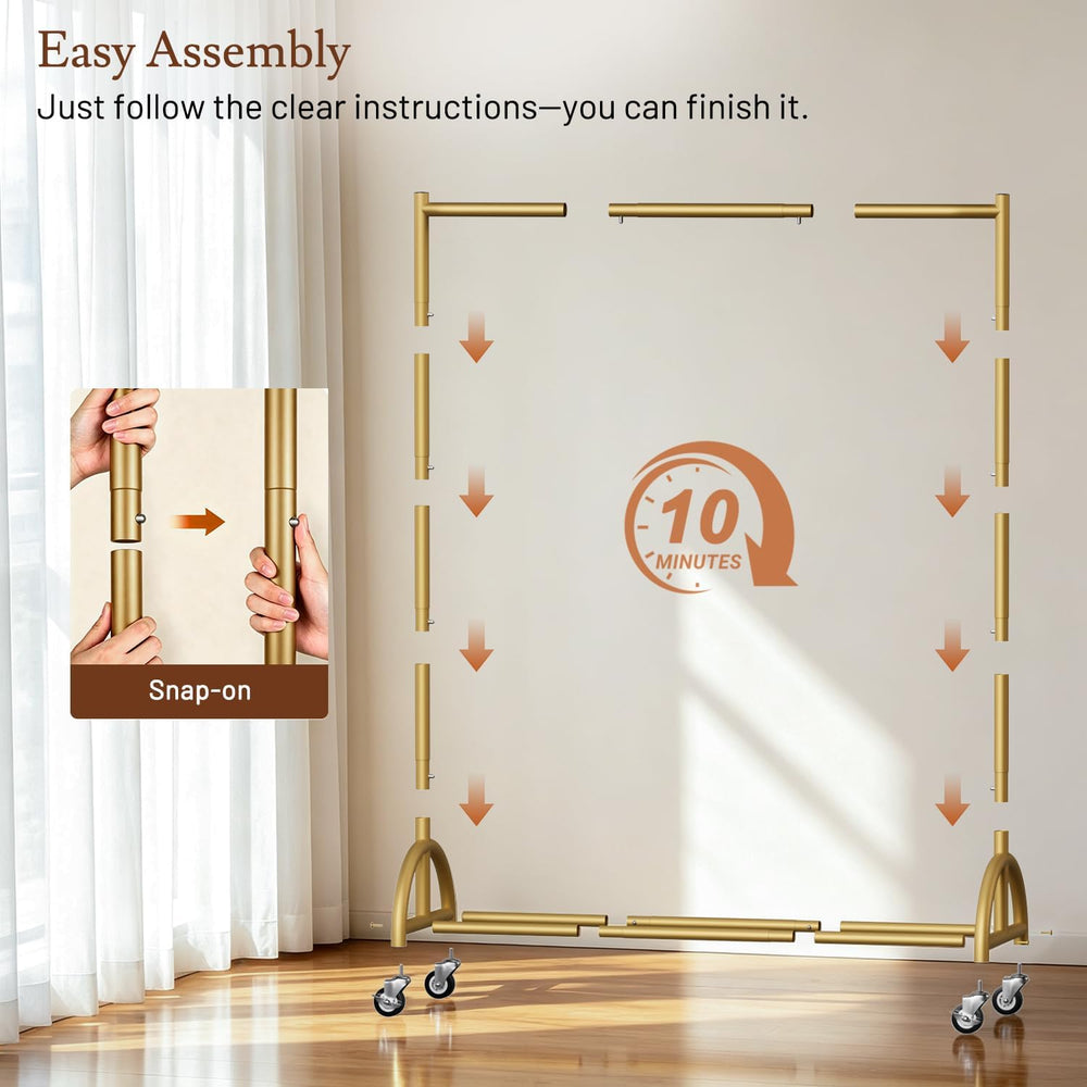 SLEEPING LAMB Heavy Duty Gold Clothing Rack for Hanging Clothes with Wheels