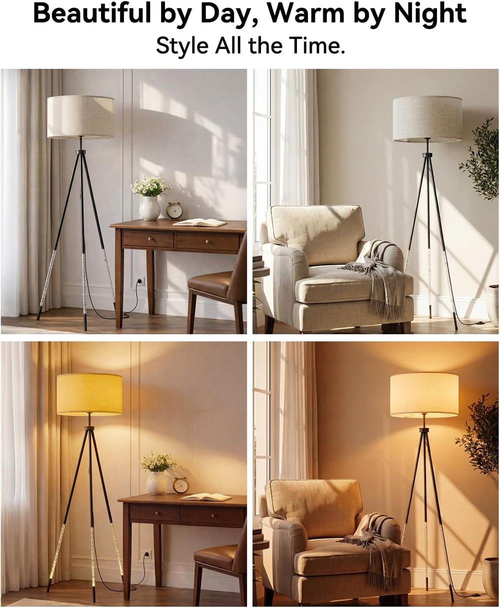 JOOFO Modern Metal Tripod Floor Lamp with Remote, 16.5" Linen Shade