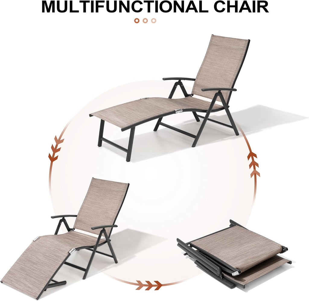 Lounge Chair Outdoor, Folding Pool Chaise Chairs Set of 3 (Espresso)