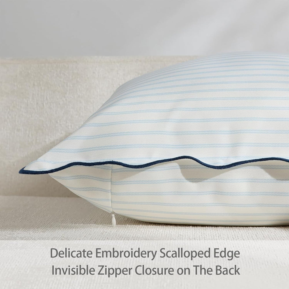 DEZENE 18x18 Blue Outdoor Pillow Covers Pack of 2, Striped Scalloped Coastal ...