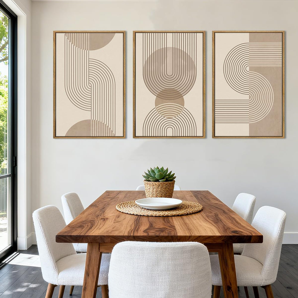 Anyzal Large Neutral Boho Beige Framed Wall Art 16x24 Inch Abstract Modern Ca...