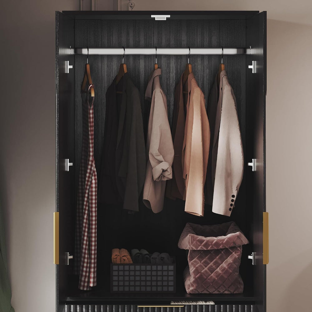 TOKSOM 70" Wardrobe Armoire Wooden Closet with 2 Doors and 3 Drawers, Be...