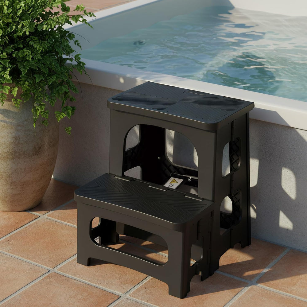 Collapsible 2-Step Stool, 8x17inch Non-Slip Hot Tub Steps Outdoor