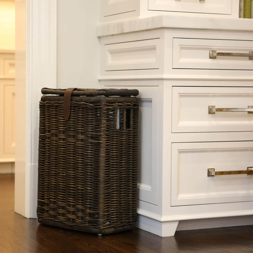 The Basket Lady Wicker Kitchen Trash Basket with Metal Liner, Walnut Brown
