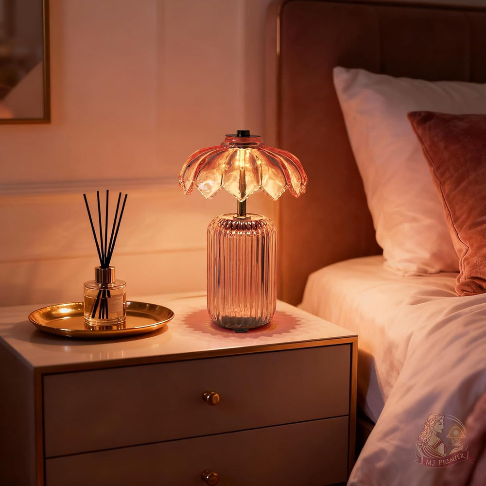 MJ PREMIER Rechargeable Table Lamp, Small Cordless Lamp with Timer, Pink