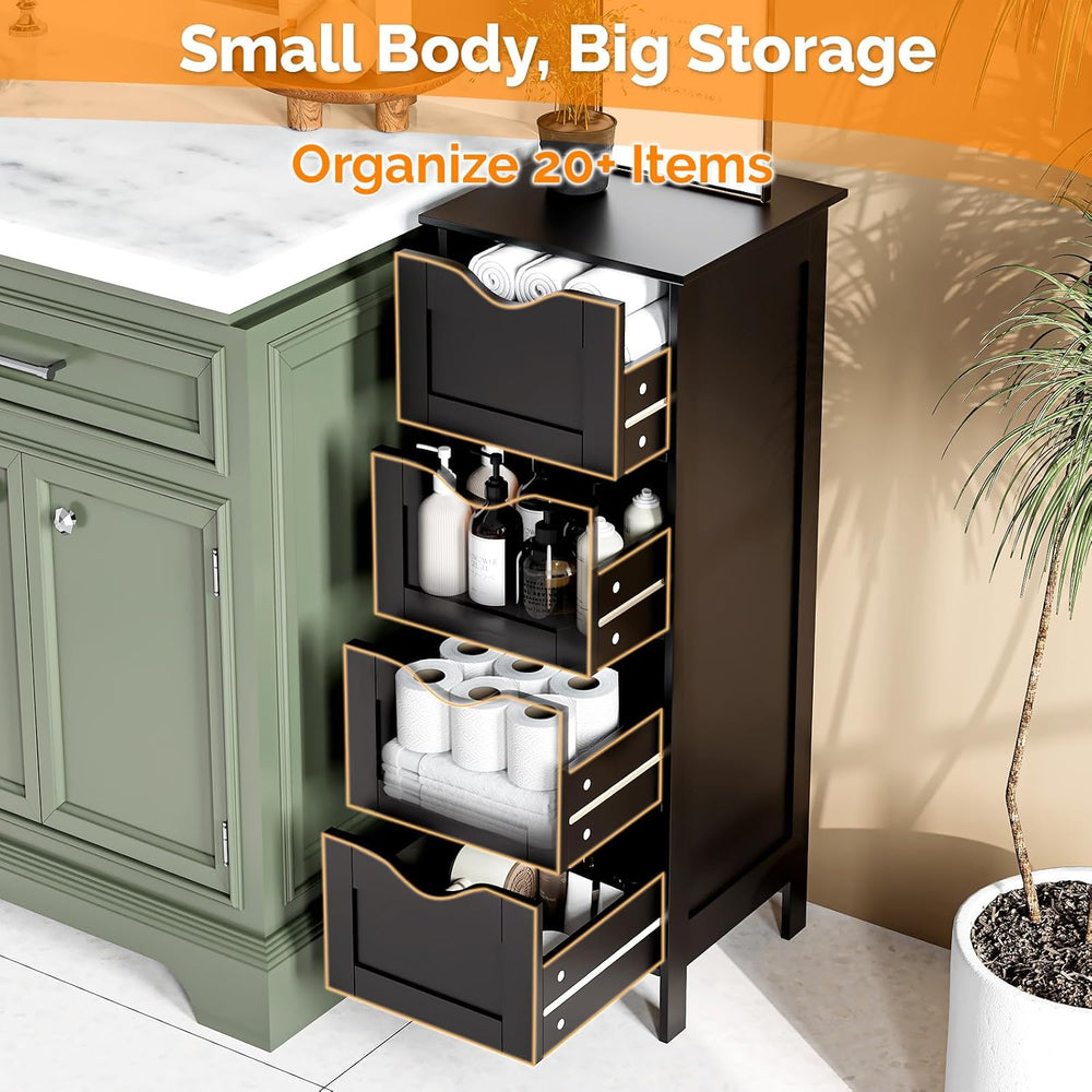 Bonnlo Slim Bathroom Floor Cabinet, 4-Drawer Wooden Freestanding Storage Unit...