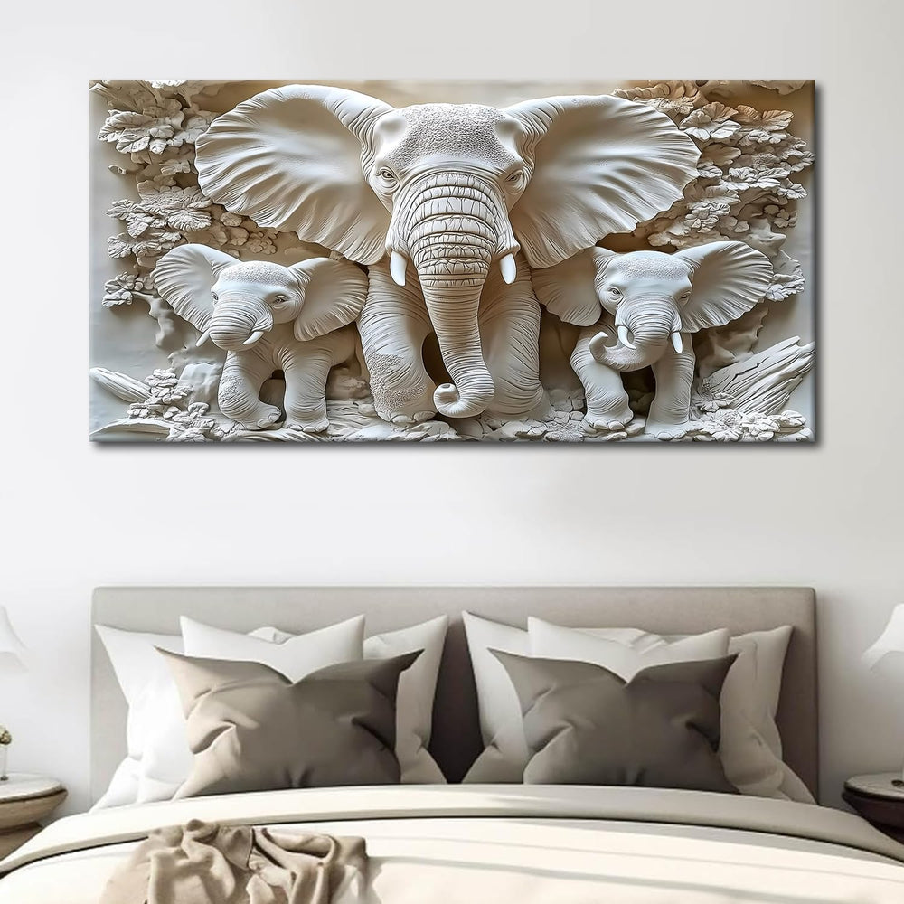 MooMel Large Framed Elephant Family Wall Art Canvas Wall Decor 79x40 Inch Abs...