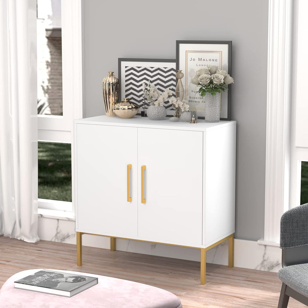 Sideboard Buffet, White Storage Cabinet with 2 Doors and Adjustable Shelves, ...