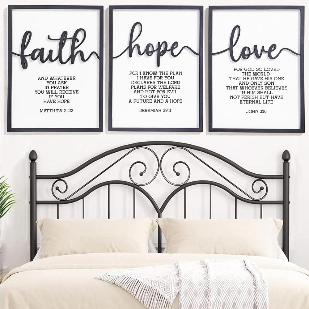 3D Wood Faith Hope Love Wall Decor, Christian Wall Art Bible Verses Wall Deco...