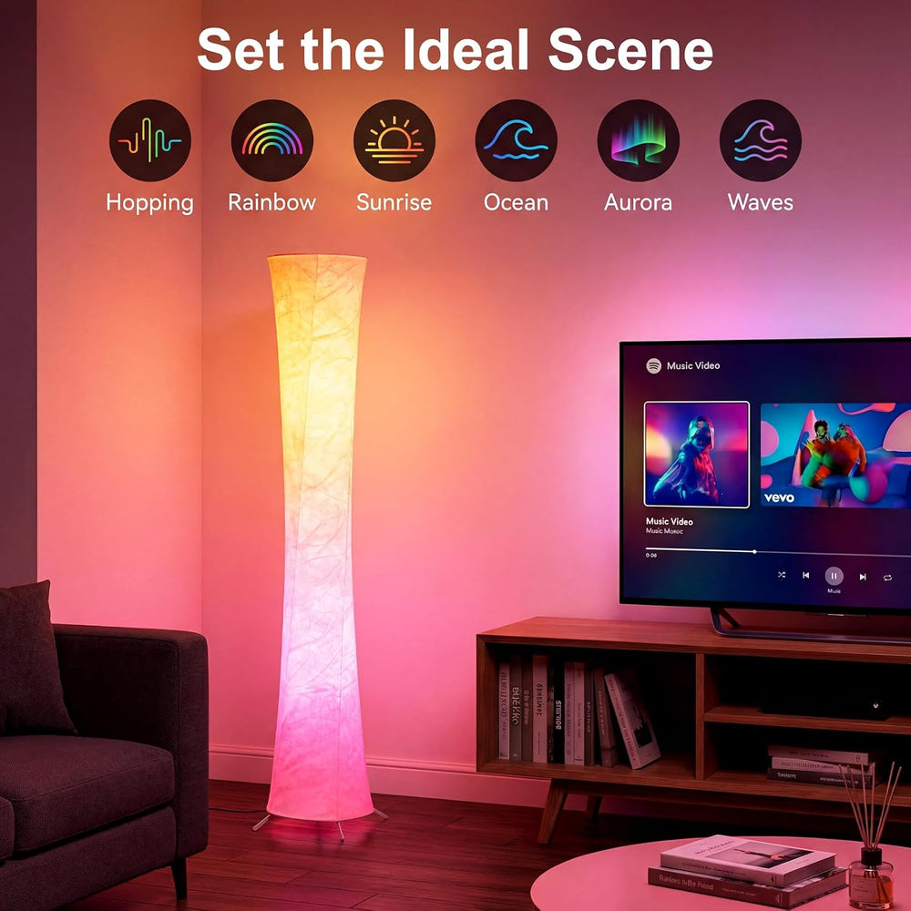 Bright LED RGB Corner Floor Lamp with App & Remote, Music Sync, Round
