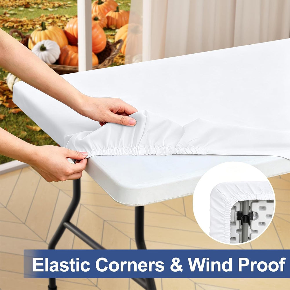 homing 4 Packs 6 Foot Rectangle White Elastic Fitted Table Cloth