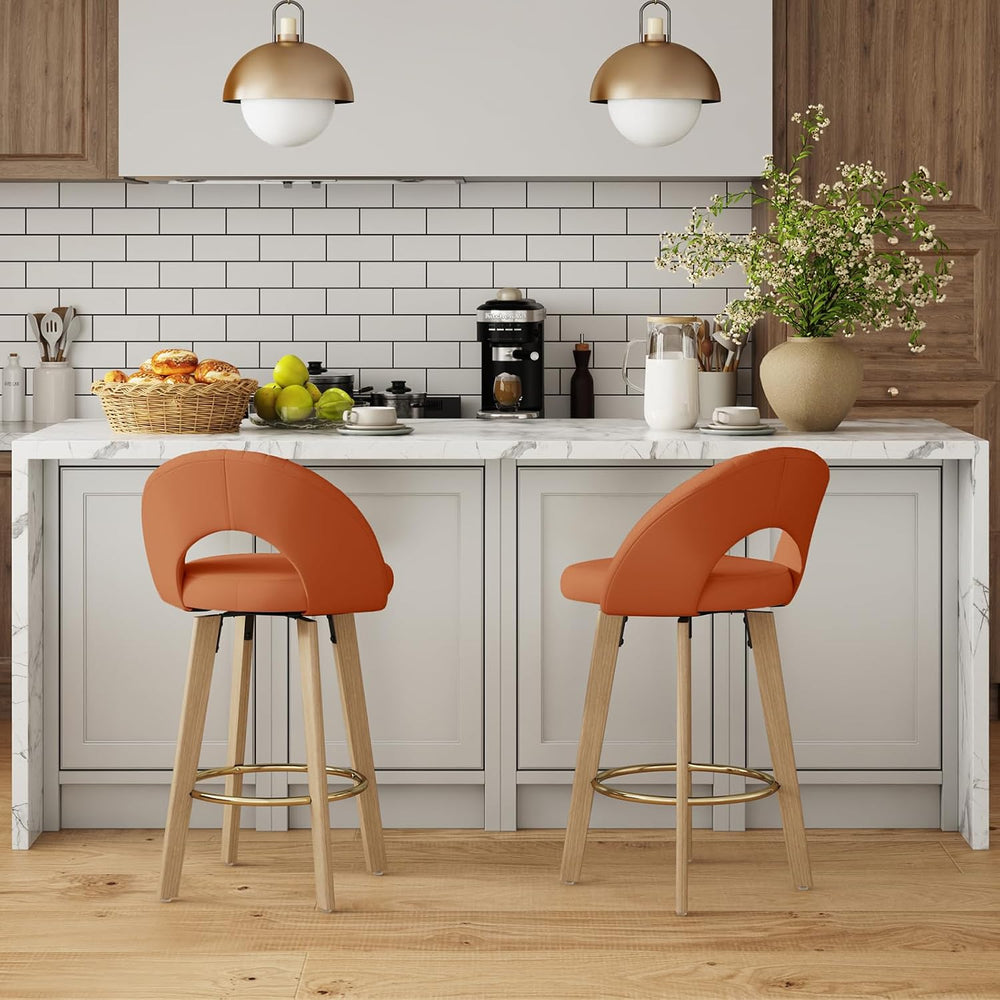 Bar Stools Set of 2, Swivel Counter Height Bar Stools with Bentwood Legs,Meta...