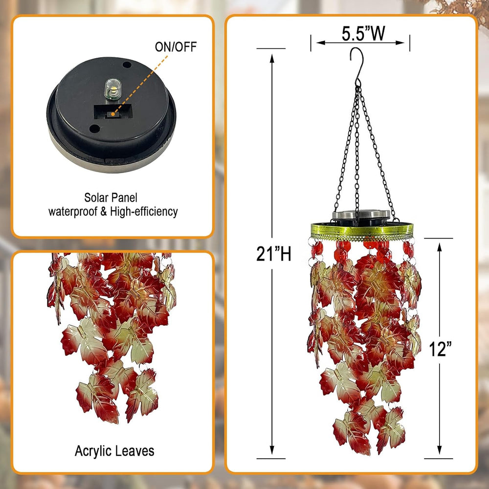 Fall Wind Chimes for Outside,Solar Maple Leaves Hanging Fall Mobile Lights