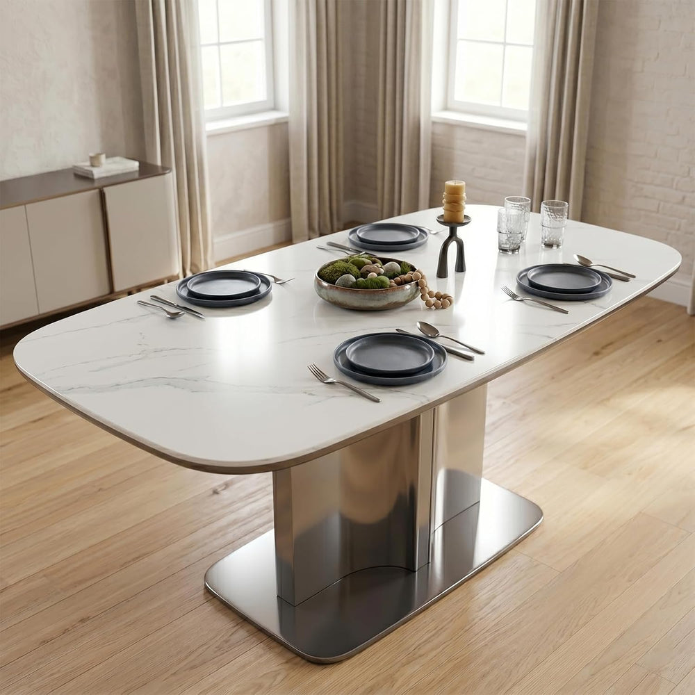 55.1" Sintered Stone Dining Table for 6-8, Modern Kitchen Table